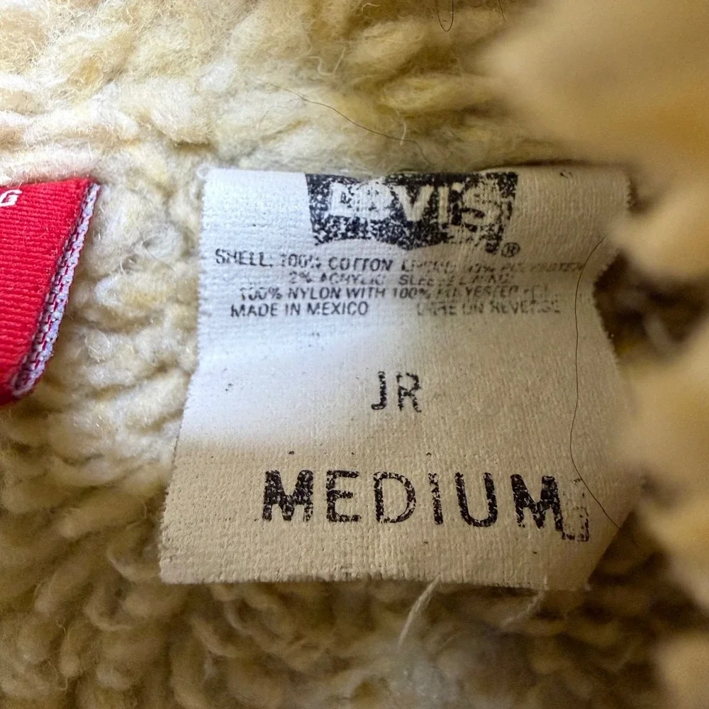 Levi's‎ Denim Trucker Jacket Kids Junior Medium Blue Sherpa Lined Y2K Vintage